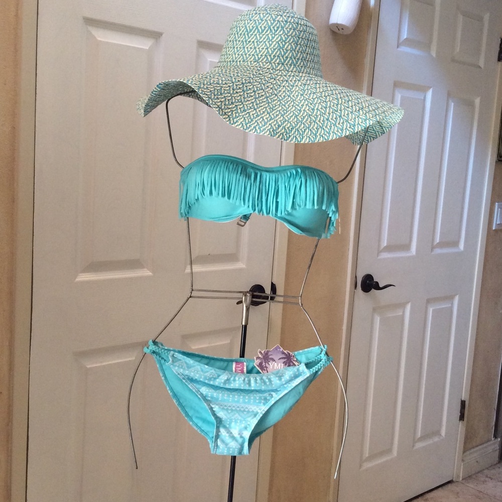 Turquoise fringe 2 piece bikini